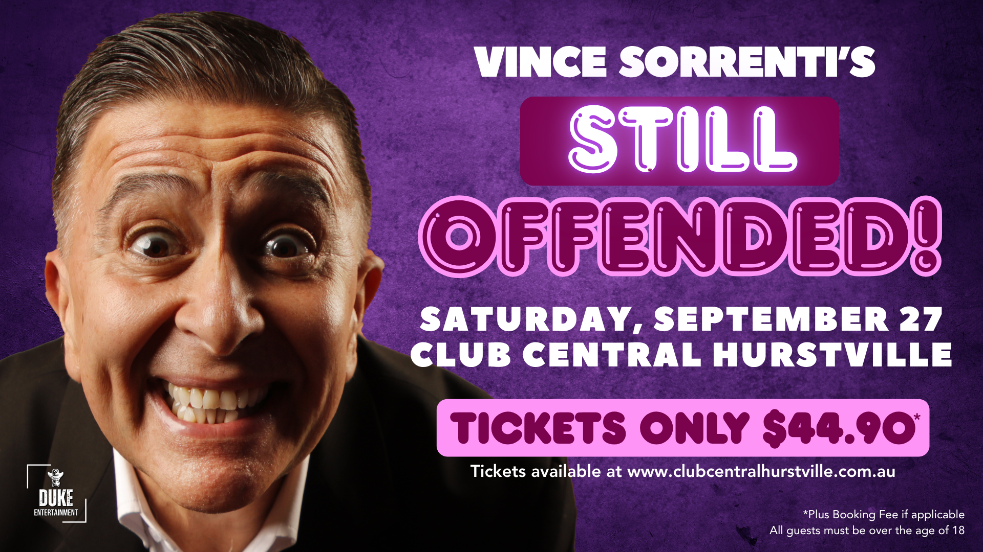 ince Sorrenti live comedy show Club Central Hurstville